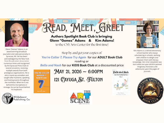 Author Spotlight Adult & Kids Book Clubs Debut at CNY Arts Center in Fulton with Glenn “Gomez” Adams & Kim Adams